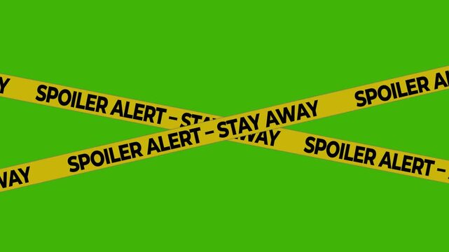 Spoiler Alert Stay Away Yellow Warning Ribbon Animation on Green Screen &ndash; Danger Tape Overlay for Video Editing, Film, and Content Creators