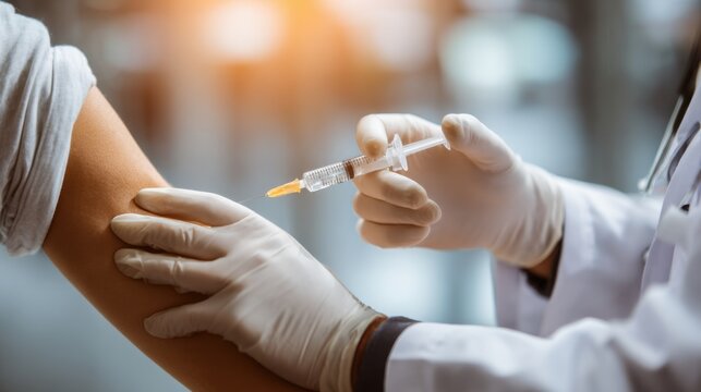 Close-up of Medical Professional Administering Vaccine to Patient Arm