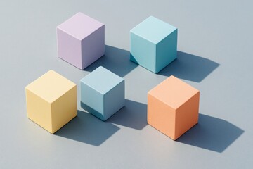 Fototapeta premium Pastel colored geometric cubes casting shadows on minimal clear background in abstract light arrangement. Ai generative. Ai generative