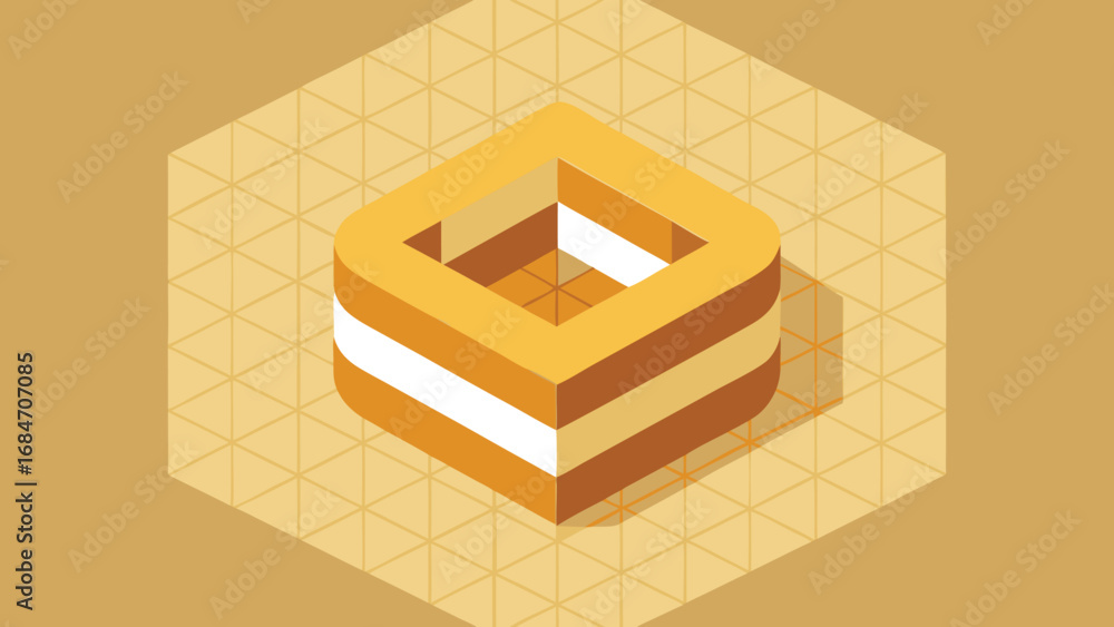 Aufkleber isometric 3d cube with rounded edges and layers on a grid background geometric shape