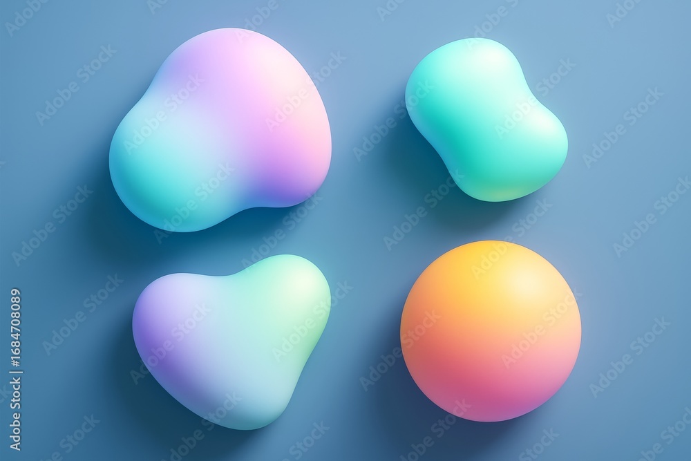 Aufkleber abstract colorful soft shapes with gradient lighting on blue background, modern fluid forms used in 