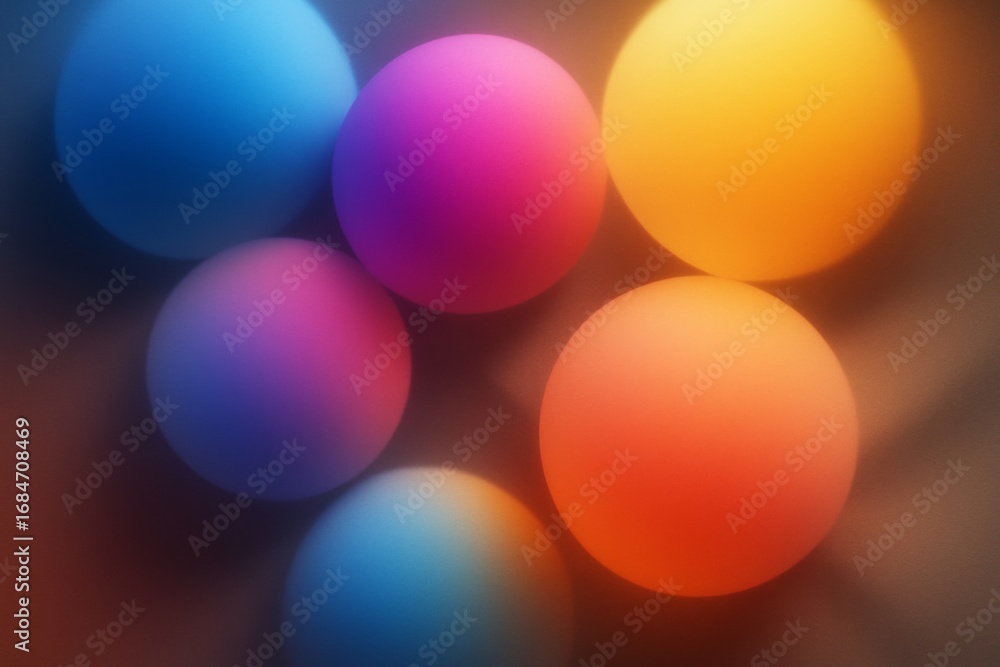 Poster abstract colorful glowing spheres with soft light and blurred edges on dark background, creative com