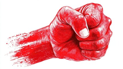 Red fist, dynamic, powerful
