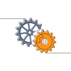 Gears line art drawing style. Vector illustration of gear mechanism. Minimalist black linear sketch isolated on white background.
