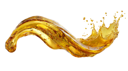 Dynamic splash of golden liquid in motion, a vibrant burst against isolated transparent background