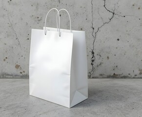 Elegant white shopping bag ready for your branding needs against a concrete background offering a modern feel