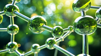 Detailed 3d molecular structure model with shiny green connected atoms in scientific chemistry research concept - Powered by Adobe