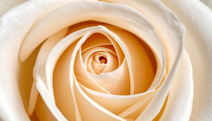 Close-up of a light peach rose, delicate petals swirling inward