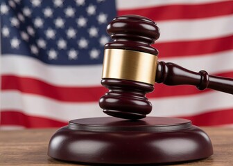American justice - judicial gavel on the background of the US flag