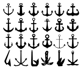 Set of sea anchor silhouettes.
