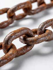 Obraz premium Close-up of rusty chains on a white background.