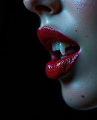 Obraz premium Captivating Vampire Lips with Dramatic Red Gloss and Fangs