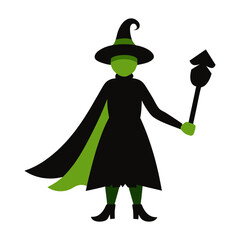 Silhouette vector art illustration of a wizard witch