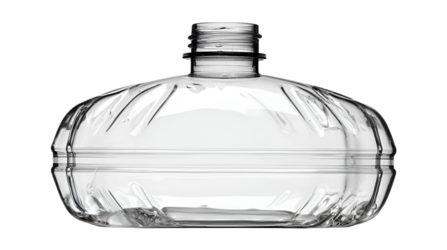 Clear glass flask with ribbed texture isolated on transparent background