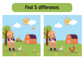 Obraz premium Spot the Differences Farm Illustration Puzzle