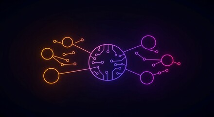 Visualize data flow with a vibrant neon network, perfect for showcasing innovative technology and modern data solutions with its sleek futuristic design