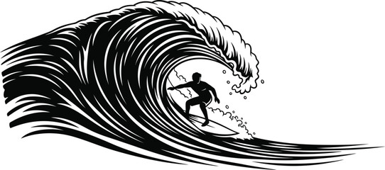 Fototapeta premium A surfer riding a big wave, showcasing thrill and beauty of surfing as an extreme water sport