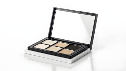 Modern Eye Shadow Palette Display Mockup Featuring Blank Compacts Arranged On A Sleek Acrylic Stand Against A Clean White Background, Perfect For Cosmetic Branding And Product Showcase