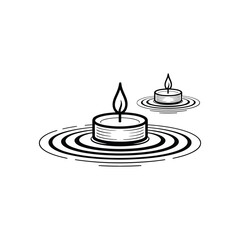 Two floating candles with gentle ripples on a white background symbolizing peace and tranquility