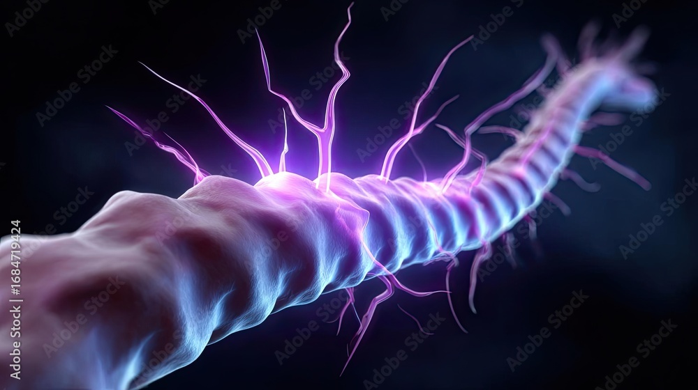 Poster neurological symptoms of numbness and tingling concept. a stunning visualization of a glowing neural