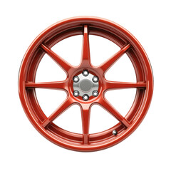 Obraz premium Sleek red alloy wheel with a modern spoke design showcasing automotive engineering and style against a for car enthusiasts and designers on transparent background