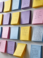 Obraz premium Colorful sticky notes arranged on a wall for reminders.