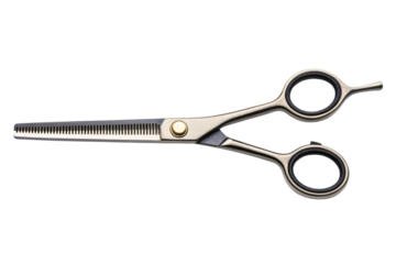 Professional hair thinning scissors for a barber or hairstylist isolated with transparent background
