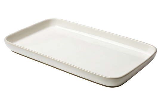 Empty white rectangular ceramic tray for serving food or display isolated with transparent background