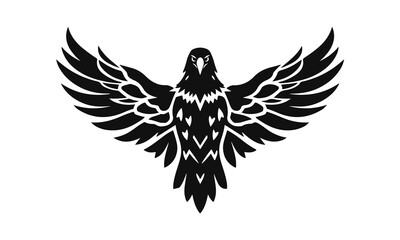 Obraz premium Eagle logo template. Black and white silhouette of an eagle with spread wings. Symmetrical and stylish logo, perfect for branding and emblems