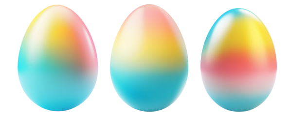 Gradient colored Easter egg with smooth transitions of blue, yellow, and pink isolated on white transparent background. Symbol of Easter celebration and festivity