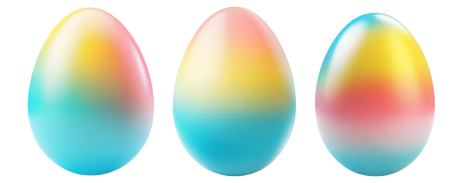 Gradient colored Easter egg with smooth transitions of blue, yellow, and pink isolated on white transparent background. Symbol of Easter celebration and festivity