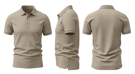 beige polo shirt mockup front side back view