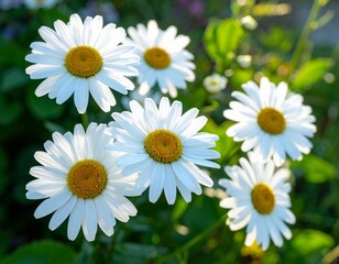 Bright white daisies bloom in a sunlit garden, evoking feelings of joy and nature's simple beauty.