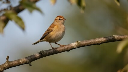 A bird perches on a branch, surrounded by green leaves, presenting the lively beauty of nature.