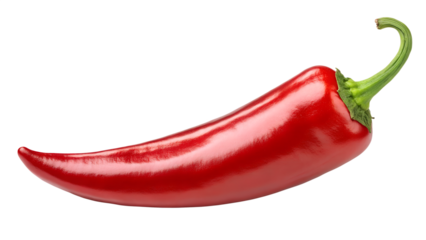 A vibrant fresh red chili pepper isolated on transparent background.