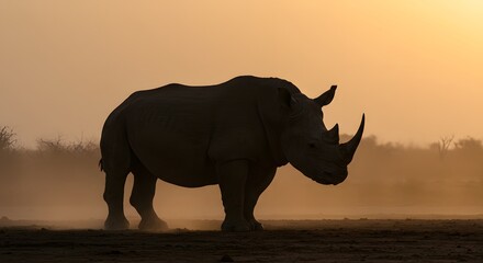 Fototapeta premium Silhouette of a Majestic Rhinoceros Against the Sunset