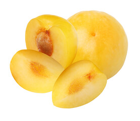 ripe and juicy mirabelle plums, whole and sliced