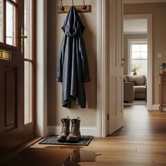 Wet raincoat and boots await adventure's return