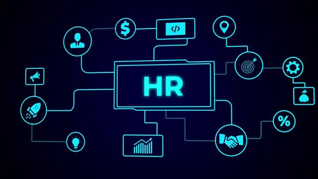 Business, Technology, Internet and network concept. Human Resources HR management ,business insights from large data sets. Animated data analytics banner web icons. Motion graphics of HR concept.