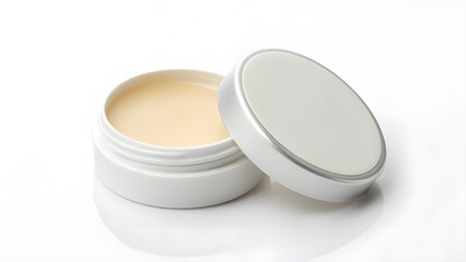 Modern Lip Balm Refill Mockup Showcasing A Small Blank Pot In An Open Style On A Clean Smooth Surface, Perfect For Cosmetic Branding, Packaging Design, And Beauty Product Presentation