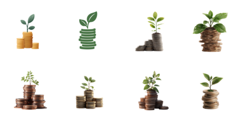 Growth stack coins and tree die cut no bg png for finance and interest decoration purpose.