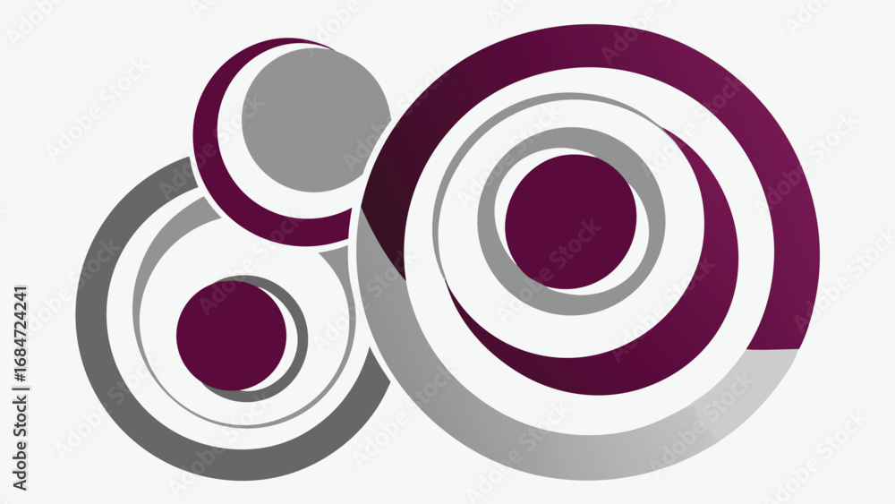 Poster Overlapping Concentric Circles in Plum and Gray on White Background abstract