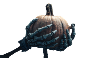 Skeletal Hands Holding Pumpkin, isolated on transparent background