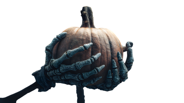 Skeletal Hands Holding Pumpkin, isolated on transparent background