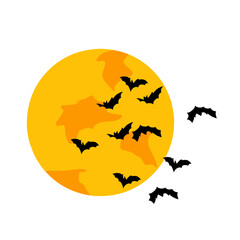 Halloween illustration of moon and flying bats