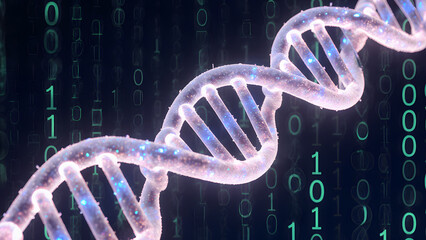 Abstract concept of binary data stored within a DNA helix