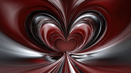 Abstract heart-shaped design with metallic and burgundy hues