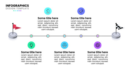 Infographic template. Line with flags and 5 steps