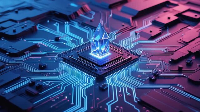 Circuit board with glowing crypto token