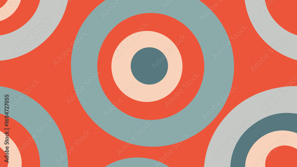 Poster repeating pattern of concentric circles in red blue and beige tones abstract background